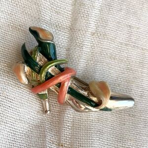 Vintage KJL Sterling Silver & Enamel Brooch Stiletto Shoe w/ Calla Lilies